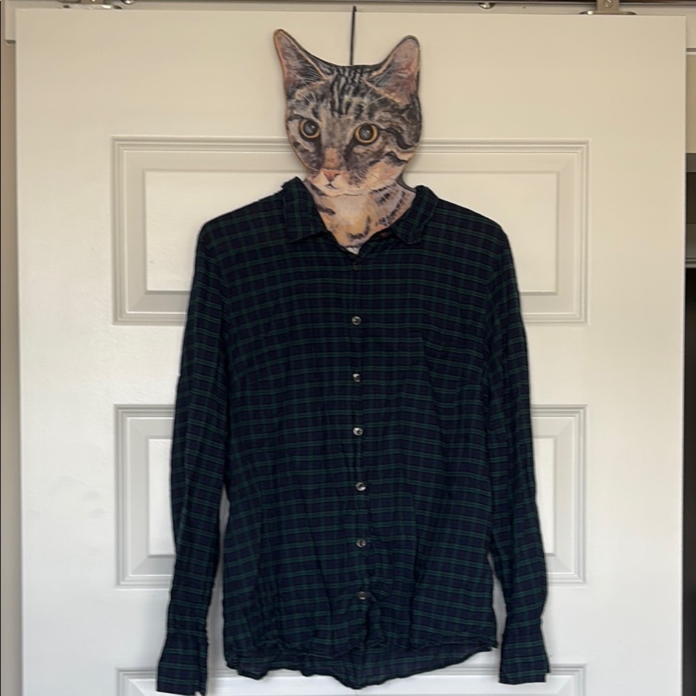 J. Crew Green and navy Boy cut Casual Button Down Shirt
